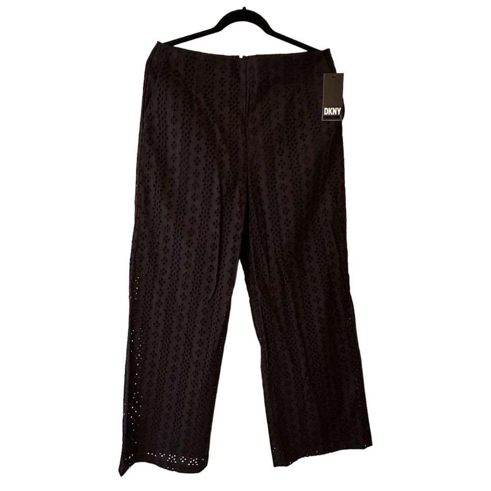 DKNY Black Eyelet High Rise Pant 100% Cotton Size 12